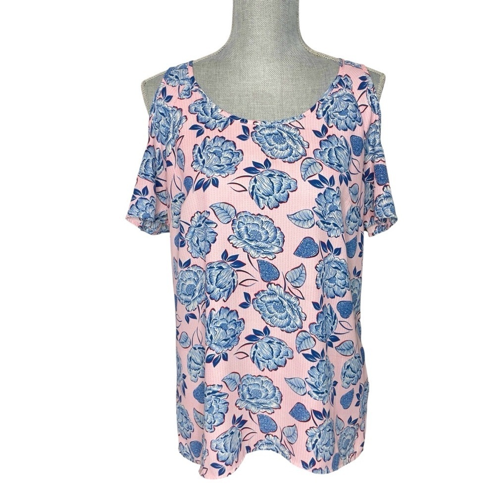 Kut from the Kloth MC Pink and Blue Backless Short Sleeve Blouse size S